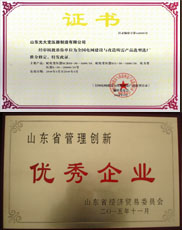 广西变压器厂家优秀管理企业证书